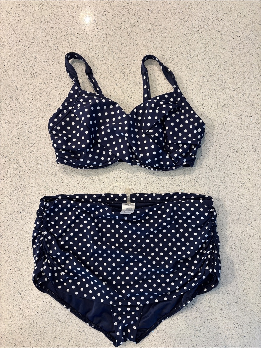 Lands' End Navy and White Polka Dot Bikini